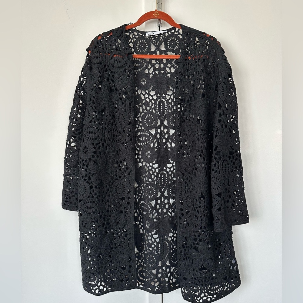 Zara Macrame Knit Coat / Crochet Cardigan, size small